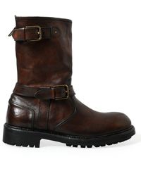 Dolce & Gabbana - Brown Leather Mid Calf Biker Boots Shoes - Lyst