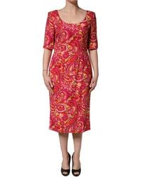 Dolce & Gabbana - Red Paisley Floral Print Sheath Midi Dress - Lyst