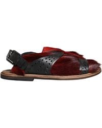 Dolce & Gabbana - Black Red Gazelle Hair Leather Sandals Shoes - Lyst