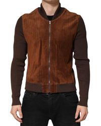 Dolce & Gabbana - Brown Velvet Calfskin Full Zip Biker Jacket - Lyst