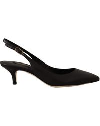 Dolce & Gabbana - Black Leather Slingbacks Heels Pumps Shoes - Lyst