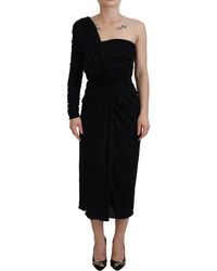 Dolce & Gabbana - Elegant One-Shoulder Sheath Midi Dress - Lyst