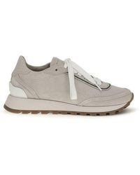 Brunello Cucinelli - Gray Calf Leather Bos Taurus Athletic Sneakers - Lyst