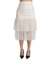 Dolce & Gabbana - Lace Layered High Waist Midi Cotton Skirt - Lyst
