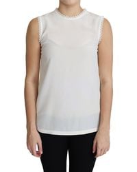 Dolce & Gabbana - Elegant Silk Lace-Detailed Sleeveless Blouse - Lyst