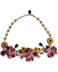 Dolce & Gabbana - Brass Mix Fiori Flowers Crystal Chain Necklace Cotton Real - Lyst
