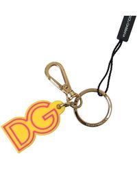 Dolce & Gabbana - Yellow Rubber Dg Logo Gold Brass Metal Keyring Keychain - Lyst