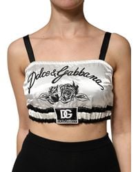 Dolce & Gabbana - White Silk Satin Crop Black Logo Bralette Top - Lyst
