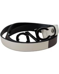 CoSTUME NATIONAL - White Black Leather Letter Logo Buckle Belt - Lyst