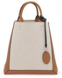 Tod's - Canvas & Leather Small Tote Bag - Lyst