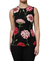 Dolce & Gabbana - Black Floral Print Sleeveless Tank Blouse Top - Lyst