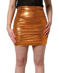 Dolce & Gabbana - Metallic Ruched Lame Bodycon Mini Skirt Polyester Elastane - Lyst