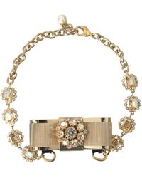Dolce & Gabbana - Brass Clear Crystal Bow Chain Choker Necklace - Lyst