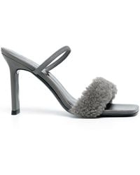 BY FAR - Shearling Strap Open Toe Heels - Lyst