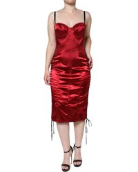 Dolce & Gabbana - Red Bustier Corset Lace Bodycon Midi Dress - Lyst