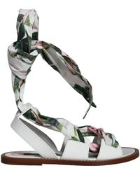 Dolce & Gabbana - Floral Print Ankle Wrap Sandals Shoes - Lyst
