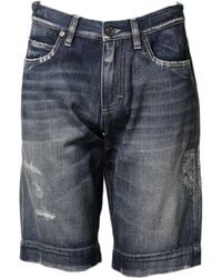 Dolce & Gabbana - Blue Cotton Distressed Denim Bermuda Shorts - Lyst
