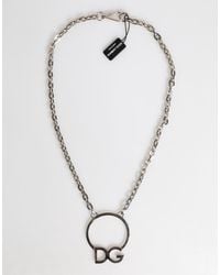 Dolce & Gabbana - Silver Tone Brass Chain Dg Logo Pendant Men Necklace - Lyst