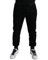 Dolce & Gabbana - Black Leopard Cotton Slim Fit Jogger Pants - Lyst