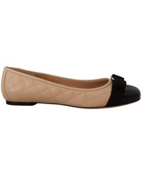Ferragamo - Beige And Black Nappa Leather Ballet Flat Shoes - Lyst