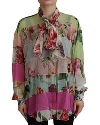 Dolce & Gabbana - Elegant Floral Patchwork Silk Blouse - Lyst
