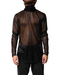 Dolce & Gabbana - Black Sheer Long Sleeves Turtleneck Top - Lyst