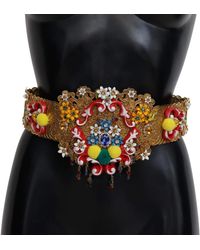 Dolce & Gabbana - Dolce Gabbana Embellished Floral Crystal Wide Waist Carretto Belt - Lyst