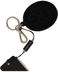 Dolce & Gabbana - Black Rubber Dg Logo Silver Brass Metal Keychain - Lyst