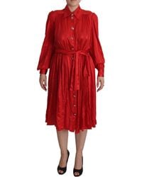 Dolce & Gabbana - Elegant Silk Midi Dress With Button Detai - Lyst