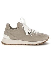 Brunello Cucinelli - Gray Calf Leather Bos Taurus Platform Sneakers - Lyst