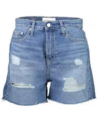 Calvin Klein - Chic Embroidered Denim Shorts With Worn Detail - Lyst