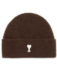 Ami Paris - Brown Wool Oves Aries Beanie - Lyst