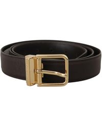 Dolce & Gabbana - Brown Calf Leather Gold Logo Metal Buckle Belt - Lyst