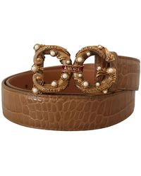 Dolce & Gabbana - Elegant Croco Leather Amore Belt With Pearls - Lyst