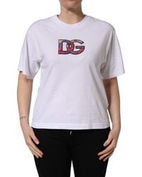 Dolce & Gabbana - White Cotton Dg Logo Patch Crew Neck T - Lyst