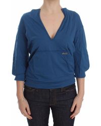 Exte - Blue Cotton Top Pullover Deep V - Lyst