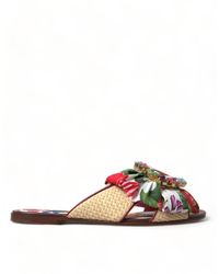 Dolce & Gabbana - Floral Print Flat Sandals - Lyst