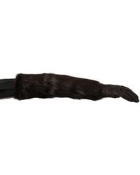 Dolce & Gabbana - Brown Elbow Length Mittens Leather Fur Gloves - Lyst