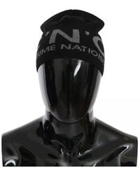 CoSTUME NATIONAL - Black Wool Blend Branded Beanie Hat - Lyst