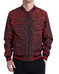 Dolce & Gabbana - Red Leopard Bomber Short Coat Jacket - Lyst