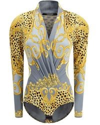 Versace - Leopard Draped Bodysuit - Lyst