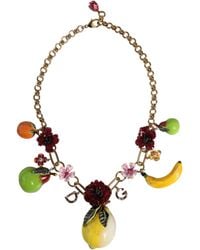 Dolce & Gabbana - Brass Fruit Pendants Flowers Crystal Logo Necklace - Lyst