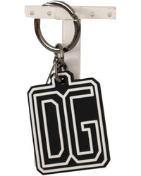 Dolce & Gabbana - Black White Dg Rubber Logo Silver Ring Keychain - Lyst