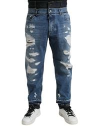 Dolce & Gabbana - Tattered Cotton Denim Jeans - Lyst