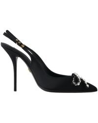 Dolce & Gabbana - Black Crystal Embellished Slingback Heel Shoes - Lyst