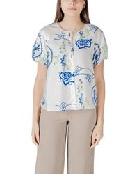 Ichi - White Viscose Shortsleeve Shirt - Lyst