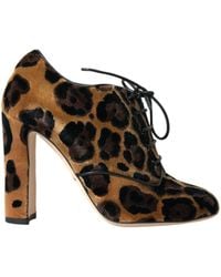 Dolce & Gabbana - Leopard Hair Lace Up Booties Shoes - Lyst