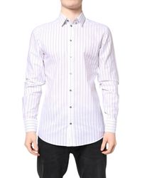 Dolce & Gabbana - White Stripes Cotton Gold Formal Dress Shirt - Lyst