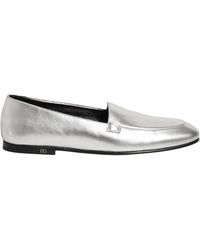 Dolce & Gabbana - Silver Leather Dg Logo Slip On Loafers Shoes - Lyst