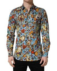 Dolce & Gabbana - Blue Cotton Jewel Print Button Down Gold Shirt - Lyst